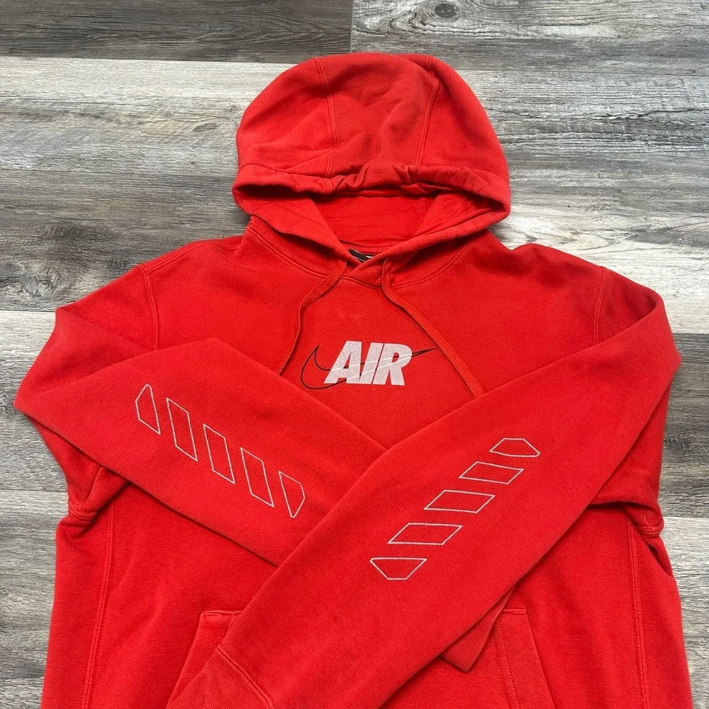 Nike Air Red Gray Mens S Big Center‎ Swoosh Spellout Cotton Pullover Hoodie